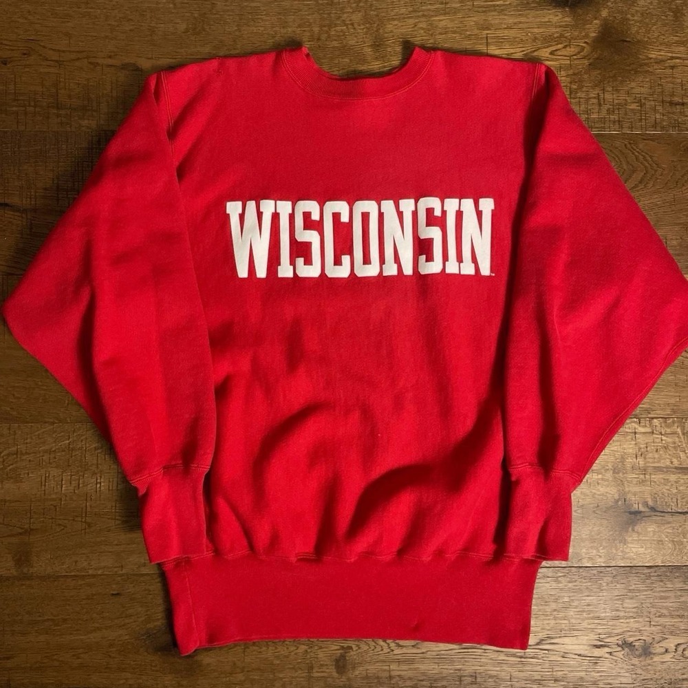 Champion Sweatshirt Men XL Red Vintage 90s Wisconsin Reverse Weave NCAA Crewneck